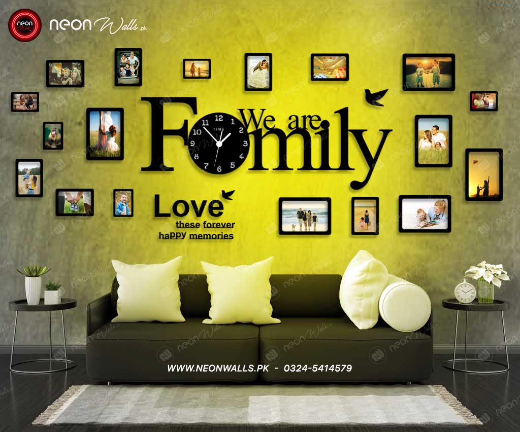 Big Family Frames Clock with Neon Light - Neon Lights