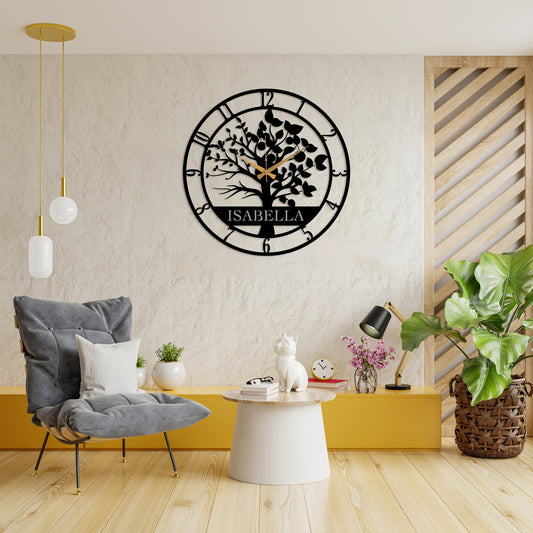 Custom Acrylic Tree of Life Wall Clock, Personalized Name Wall Clock